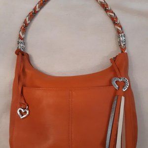 Beautiful Brighton shoulder bag in orange leather with tri colored woven straps